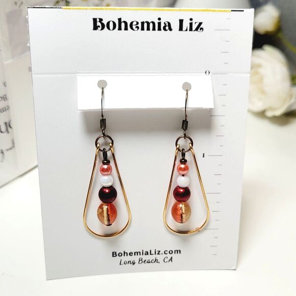 Boho Earrings  359#Fs NEW Teardrop glass earrings Antique.BronzeHooks  Handmade - Picture 1 of 6
